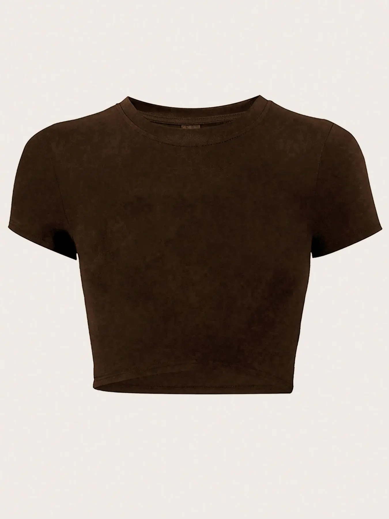 Women's Solid Short Sleeve Crop Tee, Casual Round Neck T-shirt for Summer, Ladies Clothes for Daily Wear