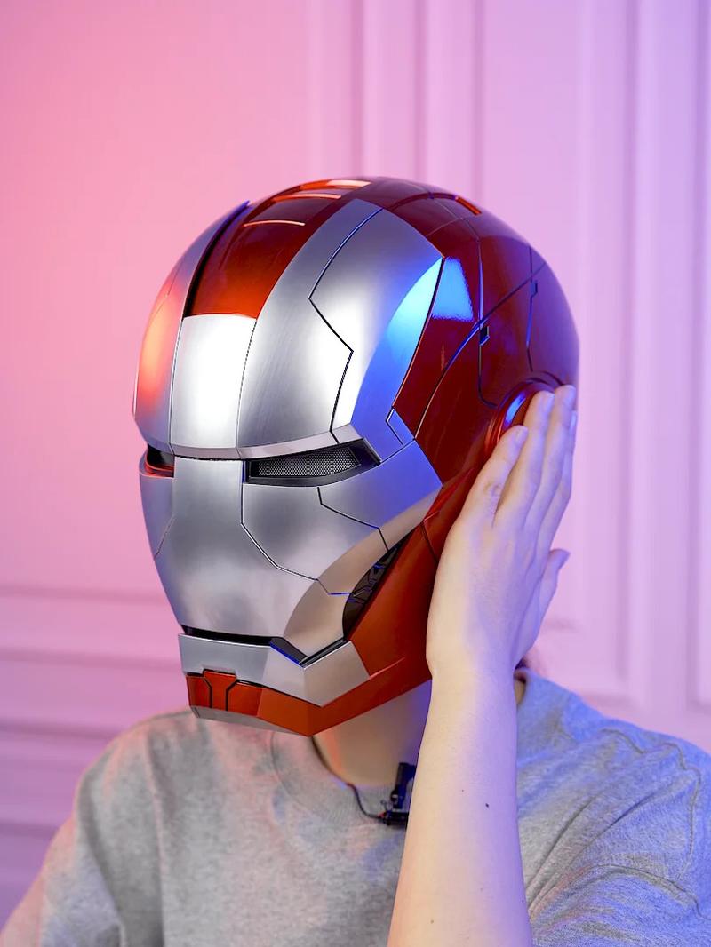 Product Introduction of USB Light New Autoking 1:1 Mk5 Iron Man Helmet Cosplay English Voice-Activated Eye Glow Model Toy Adult Electric Wearable Christmas Gift 25