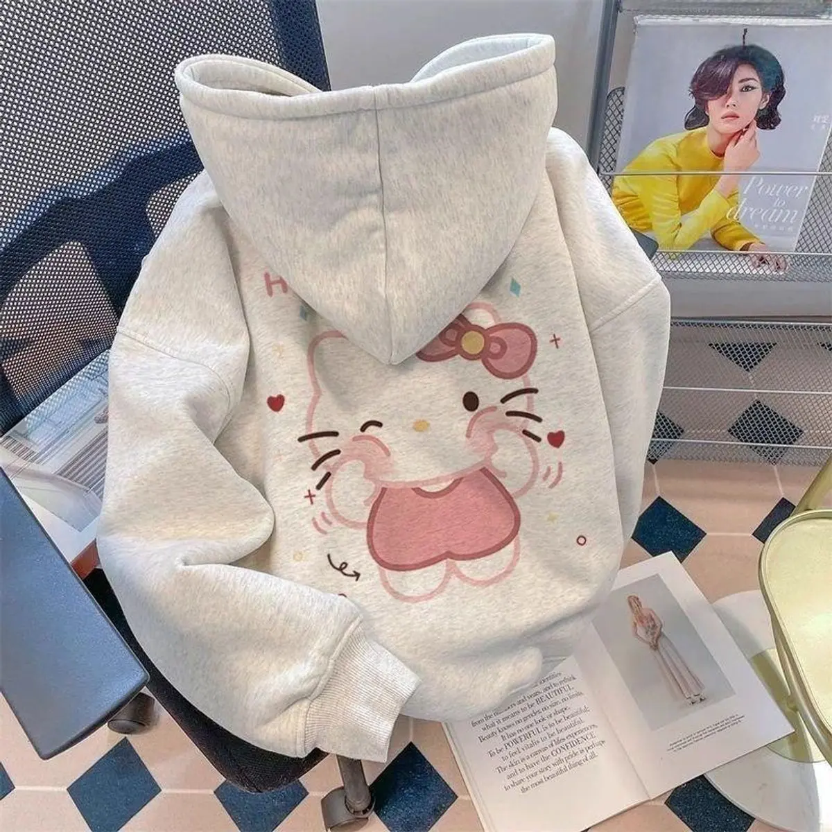 áo khoác hoodie hello kitty,áo hoodie nữ xịn， Áo Khoác Nữ Dễ Thương, Top Women áo khoác  hoodie  pocket ，áo hoodie nữ form rộng
