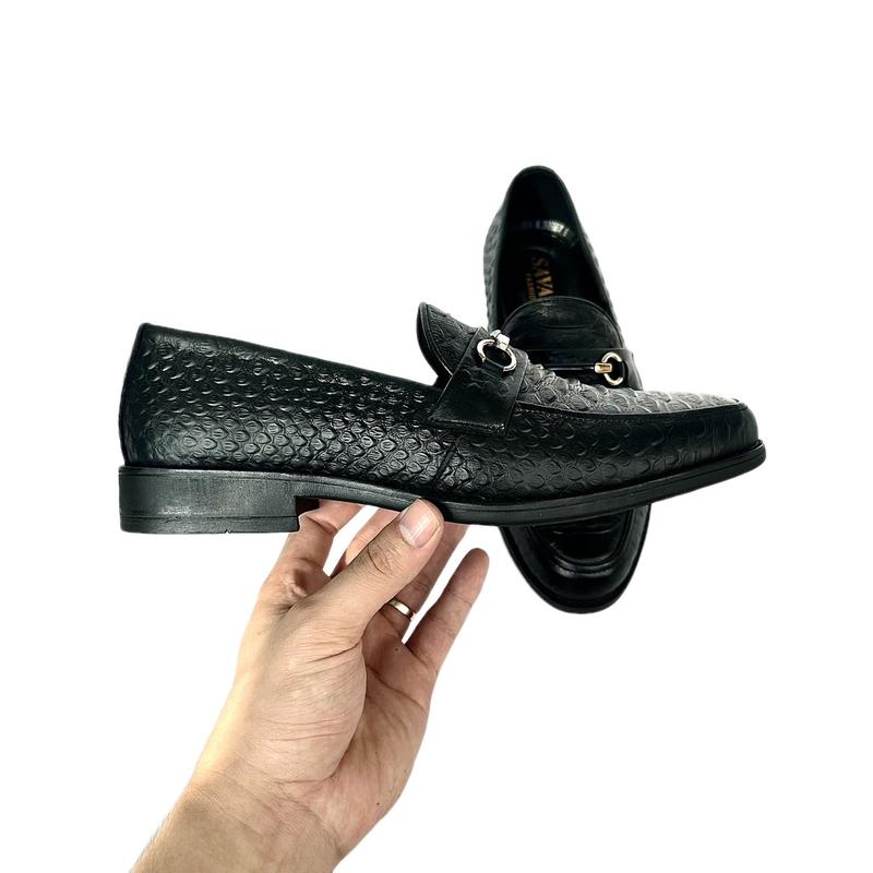 GIÀY LƯỜI NAM DA BÒ DẬP VÂN CÁ SẤU CAO CẤP DÁNG CÔNG SỞ Mũi tròn 3
