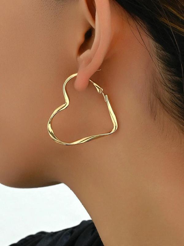 Fashionable Heart Shaped Hollow Out Design Hoop Earrings, Fashion Jewelry for Party, Daily Clothing Decor, Trendy All-match & Exquisite Jewelry for Birthday Gift, Valentine's Day, Gift, Accessories for Women 2