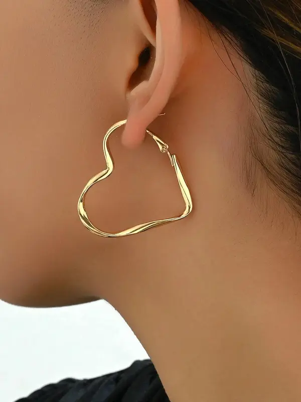 Fashionable Heart Shaped Hollow Out Design Hoop Earrings, Fashion Jewelry for Party, Daily Clothing Decor, Trendy All-match & Exquisite Jewelry for Birthday Gift, Valentine's Day, Gift, Accessories for Women 2