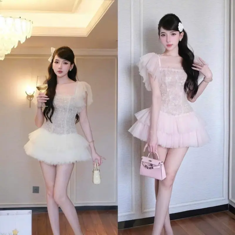 H06 - Váy thiết kế ren tầng công chúa phù hợp đi hẹn hò, đi chơi, đi tiệc