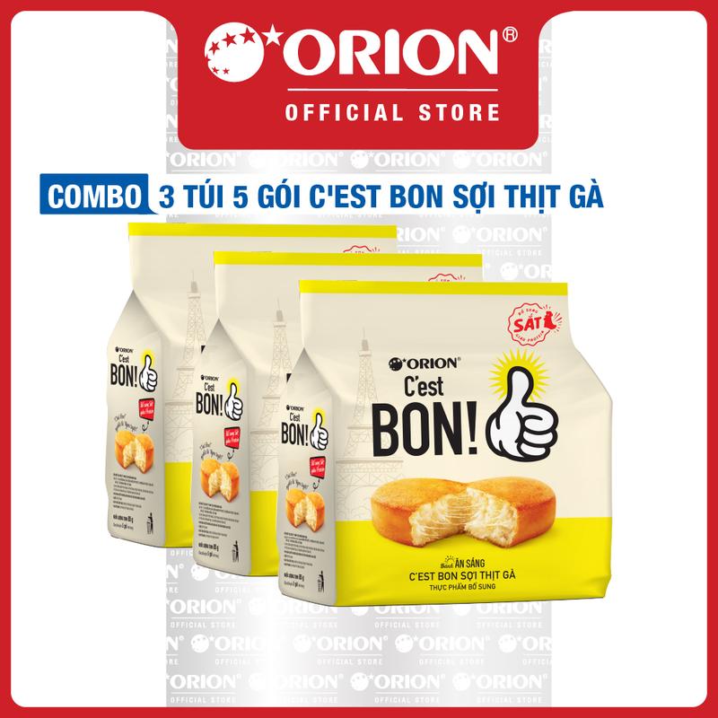 Combo 3 Túi 5 Gói Bánh ăn sáng C'est Bon Sợi thịt gà Truyền thống (85g)