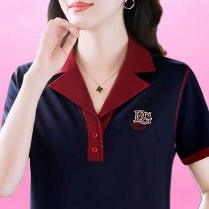 Korean Style Embroidery Short Sleeve Lapel T-shirt Loose Plus Size Trend New Design Stand collar Blouses Ladies Casual Polo Shirt