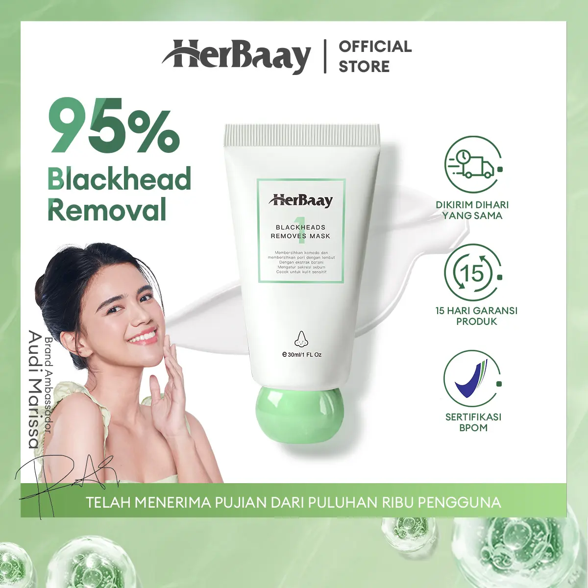 【BPOM】【COD】【READY STOCK】HerBaay Blackhead Mask Pembersih Komedo Nosemask 30ml+100pcs Removal paper-BPOM