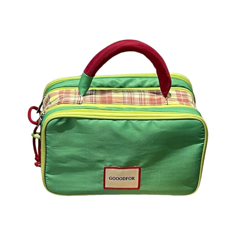 Product Introduction of Cute Oxford Cloth Plaid Makeup Bag Portable Handle Travel Cosmetic Container Multifunctional Storage Wash Pouch Data Cable Storage 11