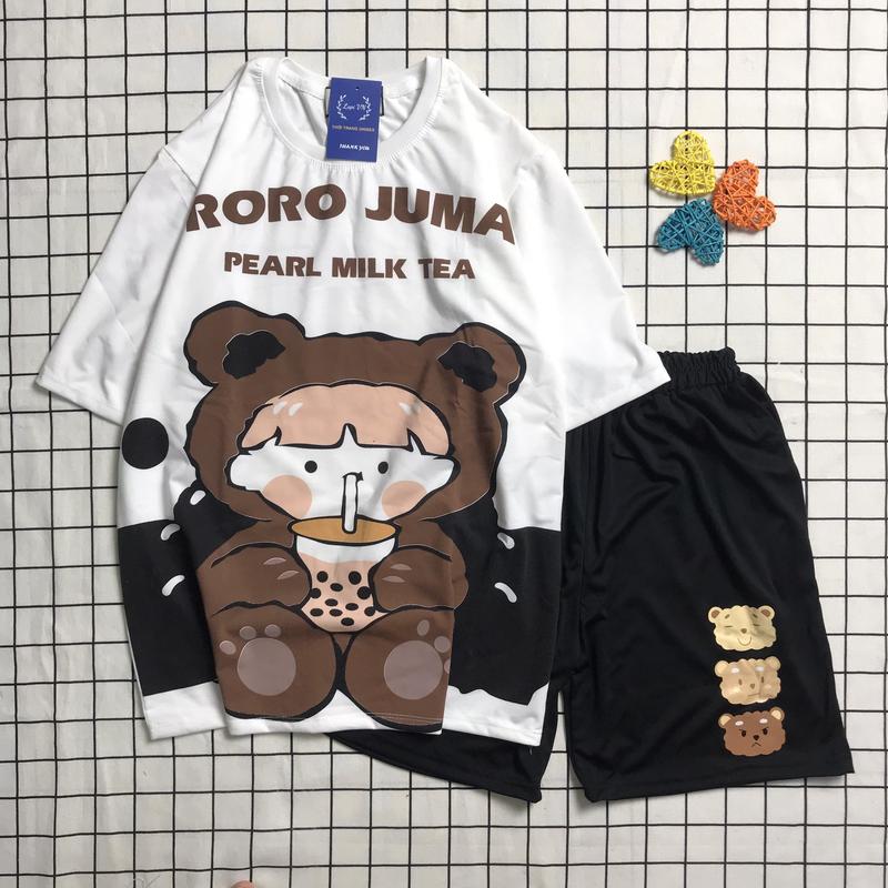 Đồ Bộ Hoạt Hình Unisex Tay Lỡ Gấu Roro Lapi VN, Đồ Bộ Cartoon, Freesize đến 65kg, Thun Cotton, Nam Nữ Đều Mặc Được, set Cotton Menswear Áo Cổ Tròn