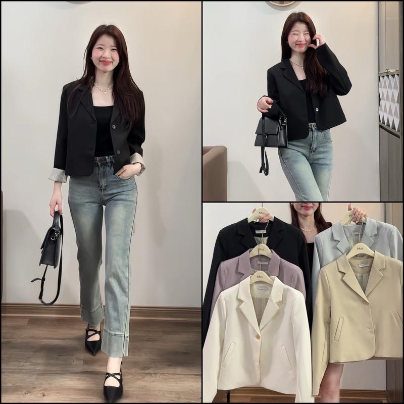  B23 Áo blazer Áo vest dáng lửng dài tay 2 lớp form suông Hàn phong cách trẻ trung chuẩn Boiling QC 