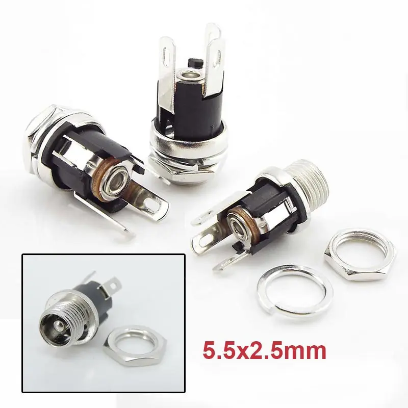 Electrical Connector 3Pin DC Power Female Jack Panel Mount Terminal 5.5x2.1mm 5.5x2.5mm DC Power Socket Supply FEH1SG