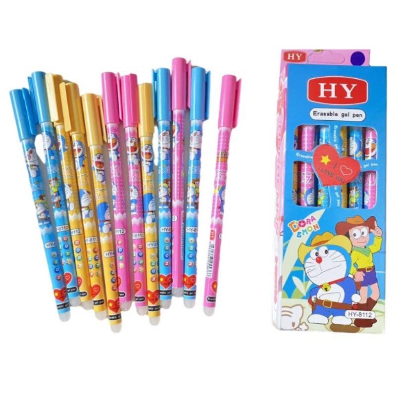 Hộp 12 bút gel tẩy được HY màu xanh tím đen - ĐƯỢC CHỌN MẪU Doraemon Con vật Trái cây BTS - KhuBa Shop