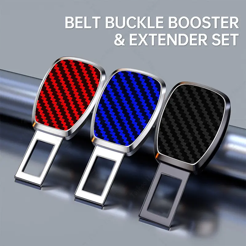 1 PCS Carbon Fiber Car Seat Belt Clip Extender Safety Seatbelt Lock Buckle Plug Thick Insert Socket Extender Safety Buckle