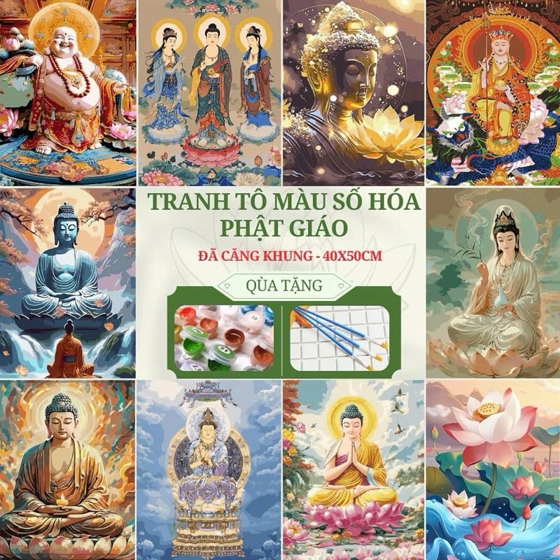 Mua 2 tặng giá đỡ tranh Tranh số hóa Phật giáo 40x50cm đã căng khung - Tặng Kèm Màu tô vẽ tranh và Cọ Vẽ Tô Màu