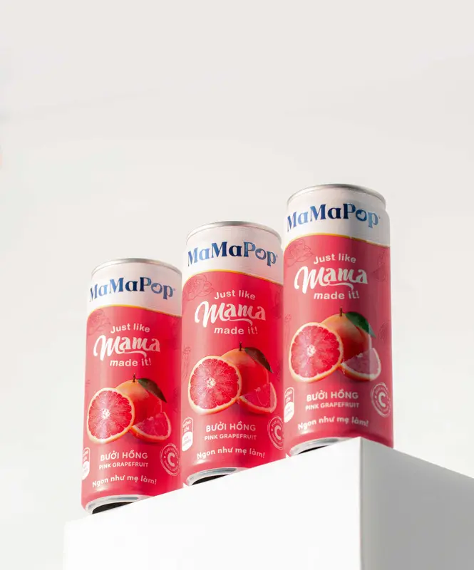 Mamapop thùng 12 lon nước trái cây sparkling vị Bưởi Hồng 330ml 4