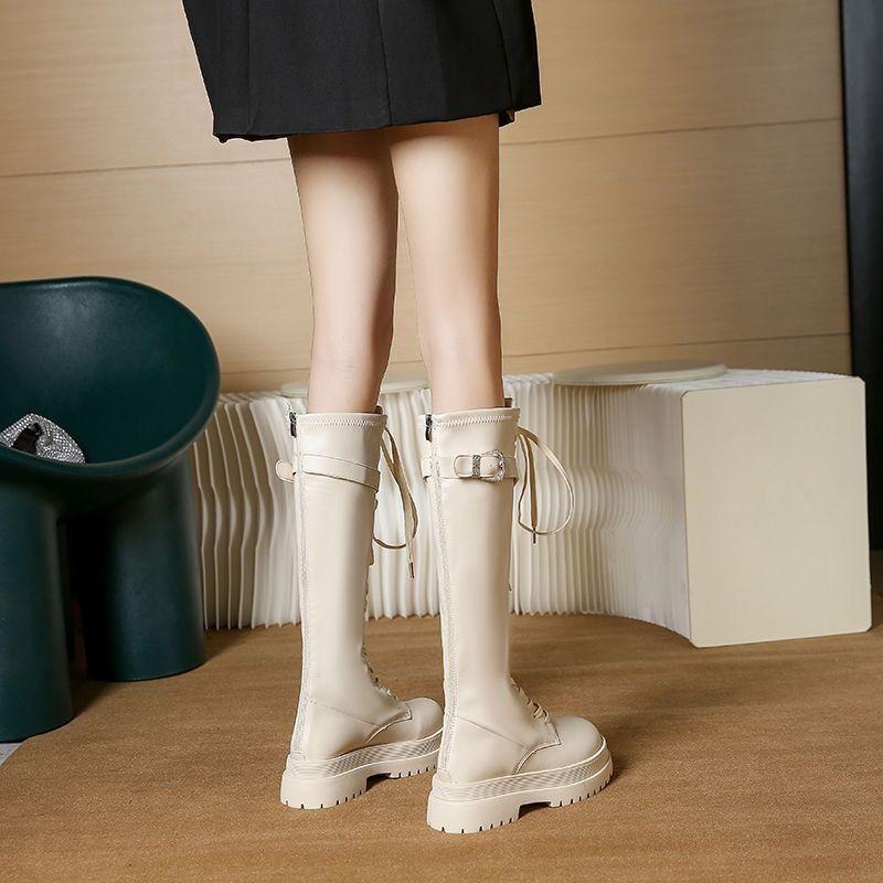 Bốt Cao Cổ, Yu Shuxin Cùng Phong Cách, Dành Cho Nữ, Thiết Kế Sống Còn Ngắn, Hàng Mới Về Mùa Lò Xo Và Mùa Thu 2023, Bốt Hiệp Sĩ, Buộc Dây Phía Trước, Dây Kéo Sau 6
