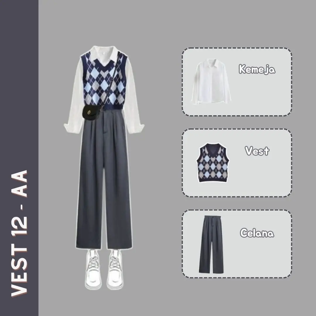 ⚡FLASH SALE⚡BIG SALE One Set Outfit Korea wanita, Outfit ulzzang, Ootd Korea wanita, Korean style (kemeja putih vest korea set 12) PRODUK VIRAL TERLARIS!!!