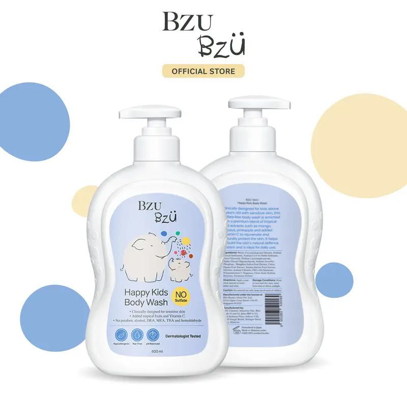Sữa Tắm Trẻ Em BZU BZU Happy Kids Body Wash Làm Sạch Dịu Nhẹ, Phù Hợp Cho Da Nhạy Cảm Chai 600ml Cho Bé 2