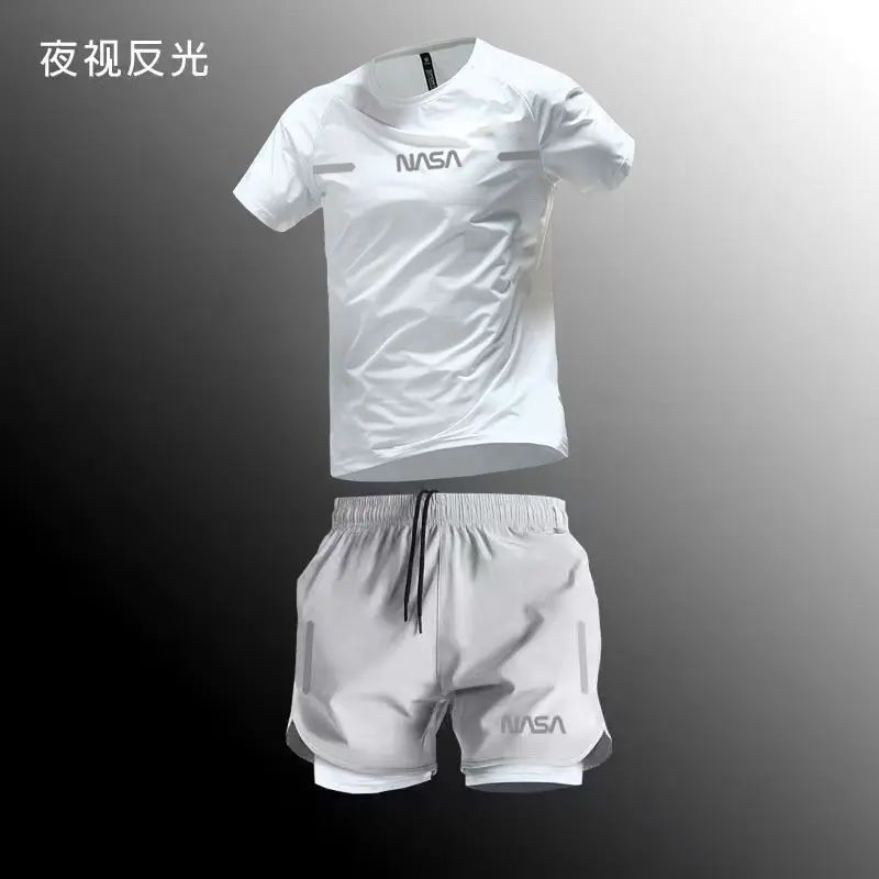[4473 People Collected] Men's Quick-Dry Set Summer T-Shirt Fitness Wear Basketball Equipment Training Fake Two-Piece Shorts Running Wear Sports Short Sleeve
