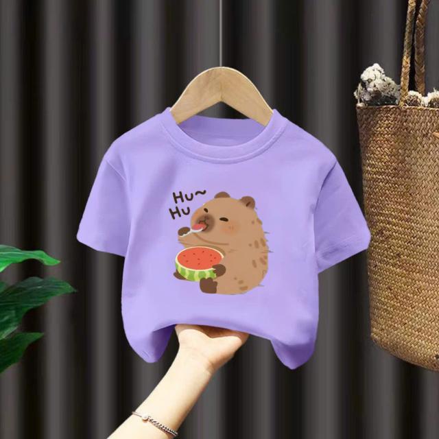 Áo thun bé trai và gái,Thủy Tiên, in capybara ăn dưa hấu, vải cotton chính phẩm, size 11-32 kg 2