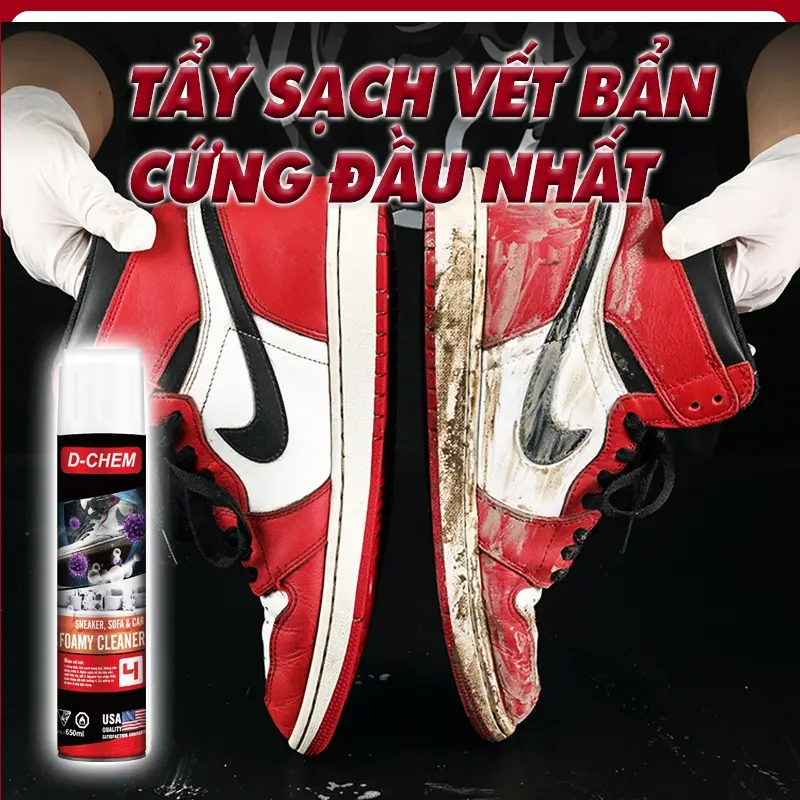 Combo 02 Bình Xịt Vệ Sinh Giày Sneaker D-Chem Chai Lớn 650ml Dạng Bọt Tẩy Sạch Vết Bẩn GIày Dép Phụ tùng dụng cụ gia đình Phụ tùng đa chức năng Phụ tùng xe máy đầy đủ 2