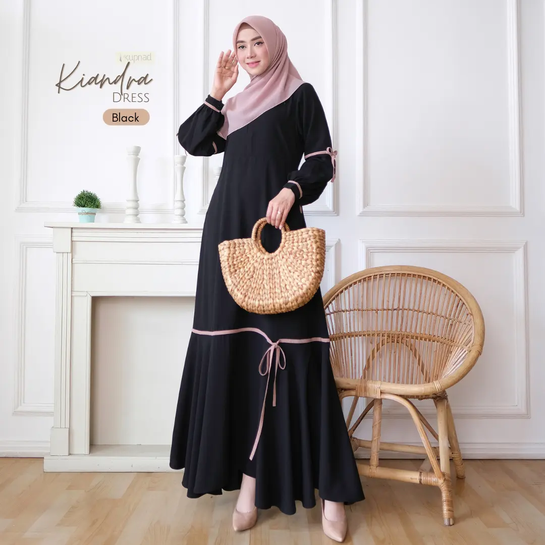 Kupnad Gamis Casual dan simpel Kiandra Dress black Muslim Wanita