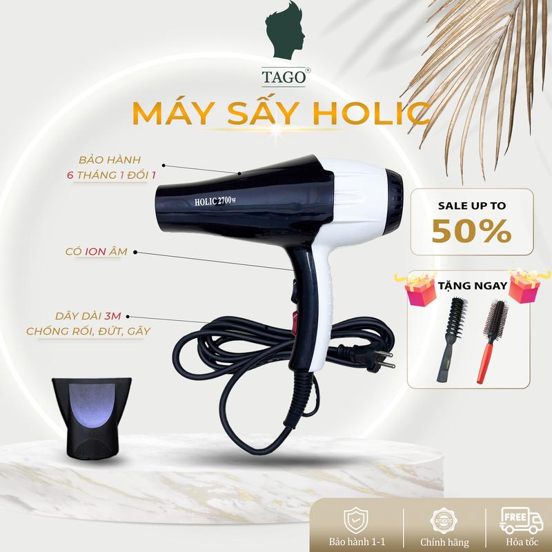 CHÍNH HÃNG Máy Sấy Tóc SIÊU MẠNH HOLIC 2700W - Tặng kèm Tụ Gió - 3 Chế Độ Sấy - Dành cho cả nam & nữ |BH 6 tháng 1-1 | TAGO STORE