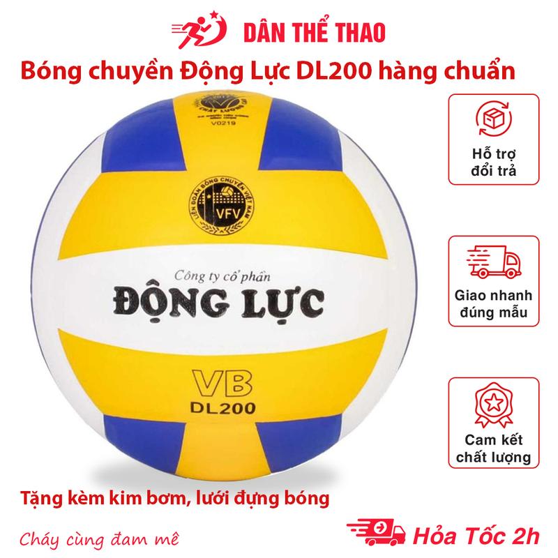 Bóng chuyền Động Lực DL200 da PVC chuẩn liên đoàn VFF tặng kèm kim bơm bóng và lưới đựng bóng