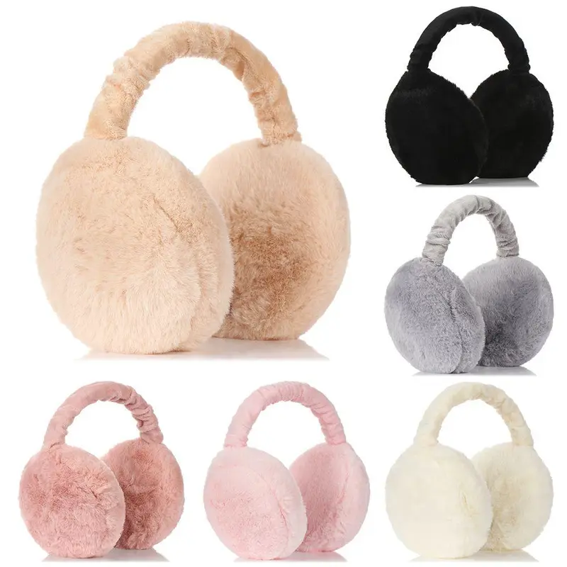 Solid Color Plush Earmuffs, Soft Ear Warmer, Foldable Ear Muffs, Comfortable Coldproof Earmuffs for Winter Outdoor, Christmas Gift 0