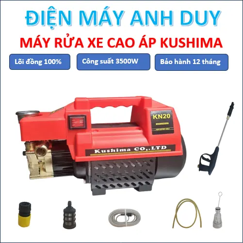 Máy rửa xe mini gia đình KUSHIMA công suất 3500W - Tặng bình tạo bọt - Bảo hành 12 tháng Lau Xe 1