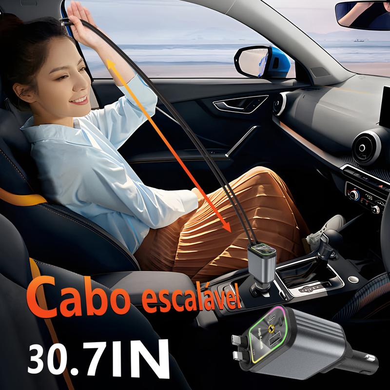 120W Carregador De Carro Telescópico Universal 4 Em 1 Com Carregamento Ultra rápido , De Um A Quatro Flash , Isqueiro,para iPhone, Android, Samsung, iPad, AirPods