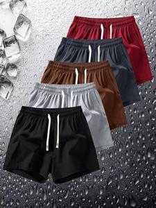 Men's Solid Color Drawstring Waist Shorts, Regular Fit Casual Comfy Breathable Pocket Shorts for Summer, Men's Bottoms for Daily Wear