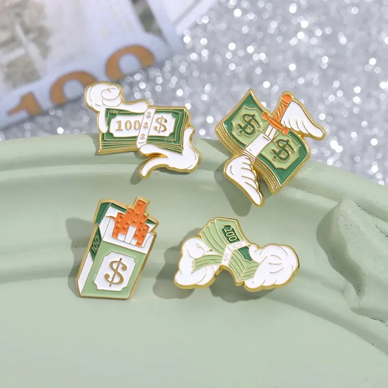 Trâm Cài Kim Loại, Thiết Kế Tiền Giấy Đô La Sáng Tạo, Huy Hiệu Biểu Tượng Tiền Hoạt Hình, Ghim Cài Ve Áo, Phụ Kiện Quần Áo Thời Trang, Quà Tặng Trang Sức 1