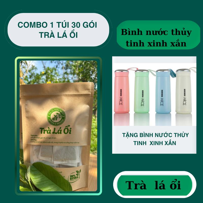 Combo 1 túi trà lá ổi 30 gói và bình thuỷ tinh ngẫu nhiên nhiều mẫu mã Nước Trà Tea Chè