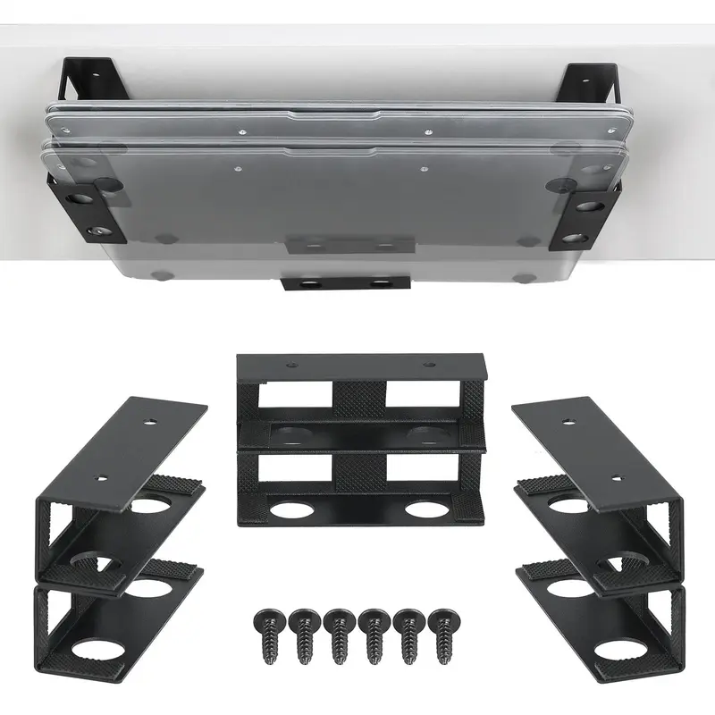 Under Desk Double Layer Laptop Stand, 1 Box Laptop Storage Rack with Screws, Desk Storage Rack for Laptop & Keyboard, Home Organizer 2