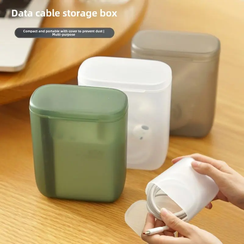Portable Cable Organizer Box with Lid - Multi-Function Charger/Earphone Storage Case, Draw-Style Winding Cable Management, Travel Essentials (Tangle-Free/Compact/Neat)