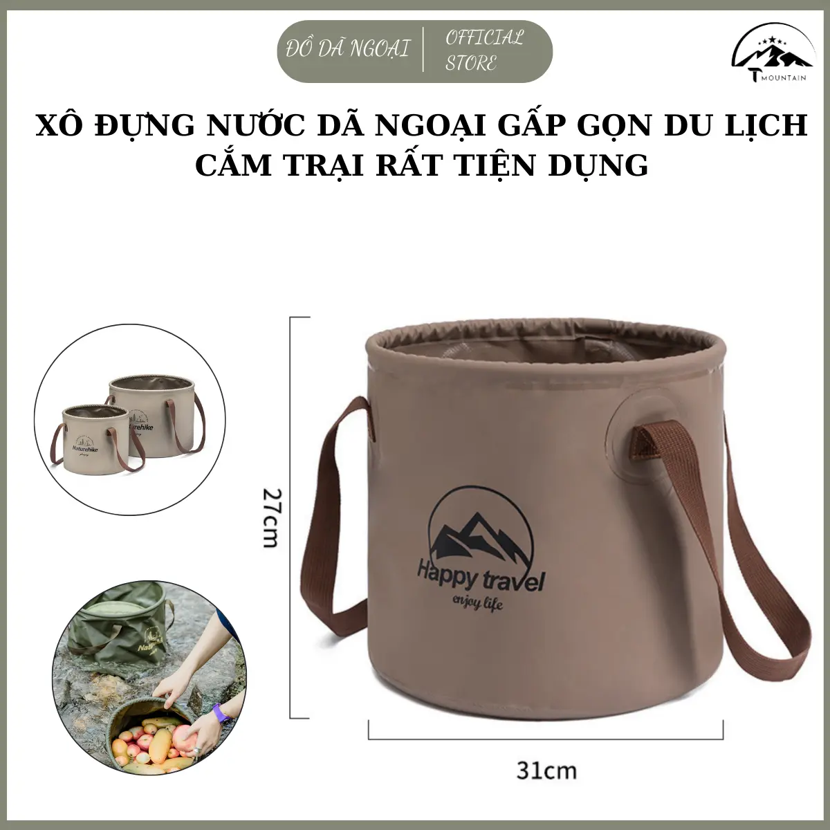 Xô Nước Gấp Gọn Cỡ Lớn Đi Cắm Trại, Dã Ngoại Rất Tiện Dụng, Dễ Dàng Mang Theo - DCP19