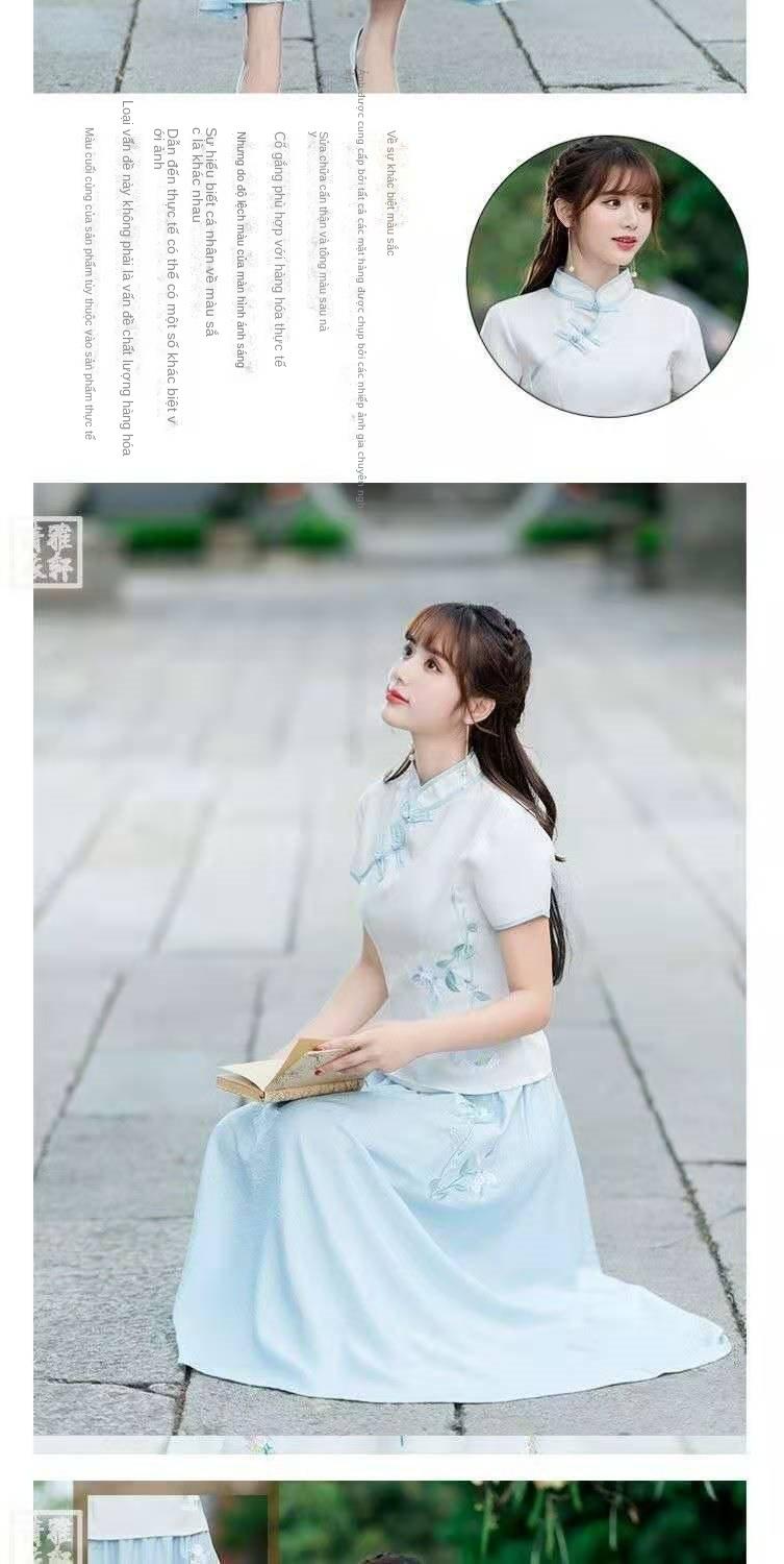 Product Introduction of Bộ Đồ Hai Mảnh Phong Cách Trung Quốc Chất Liệu Vải Lanh Bông Cổ Điển Thiết Kế Có Khóa Kéo, Thêu, ngắn Tay, Thích Hợp Cho Nghệ Thuật Trà, Bộ Đồ Sườn Xám Cải Tiến, Váy, Dành Cho Nữ 11