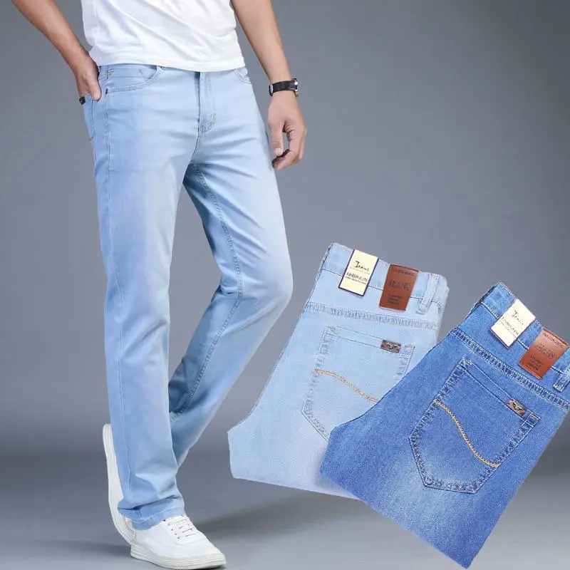 Quần Jean Trắng, Màu Xanh Nhạt Mùa Hè, Dành Cho Nam Giới, Ngoại Cỡ, Thẳng Và Rộng Rãi, Siêu Mỏng, Màu Xanh Da Trời Nhạt, Màu Trắng