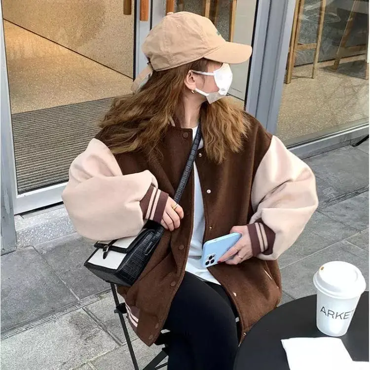 BROWNIE BASEBAL JACKET WANITA OVERSIZE - SWEATER JAKET WANITA BASEBAL KOREAN STYLE Baju Bandung 0