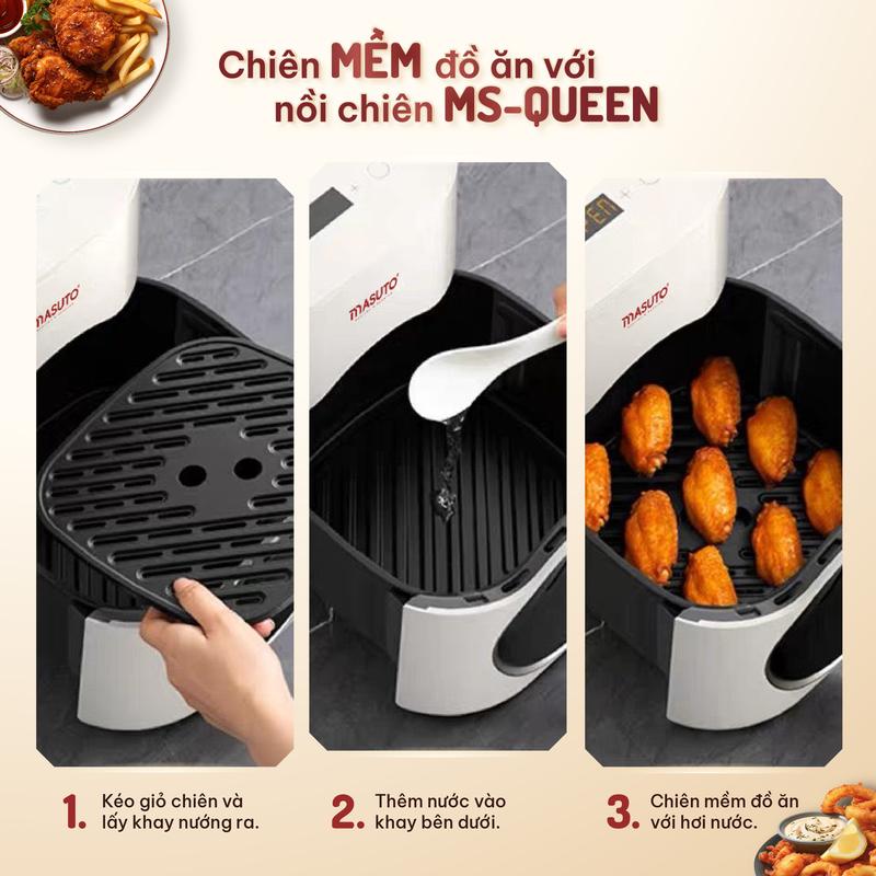Product Introduction of [SIÊU SALE 30/4] Nồi chiên không dầu 6 lít Masuto MSQUEEN - BESTSELLER - Nồi chiên 2 tầng đốt Trên/Dưới đối lưu không cần trở lật 22