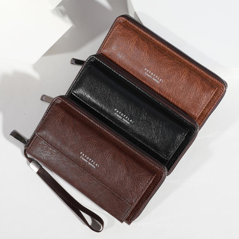 Ví cầm tay đựng điện thoại di động bằng da PU cho nam nhiều ngăn đựng thẻ dung lượng lớn Ví dài thường ngày