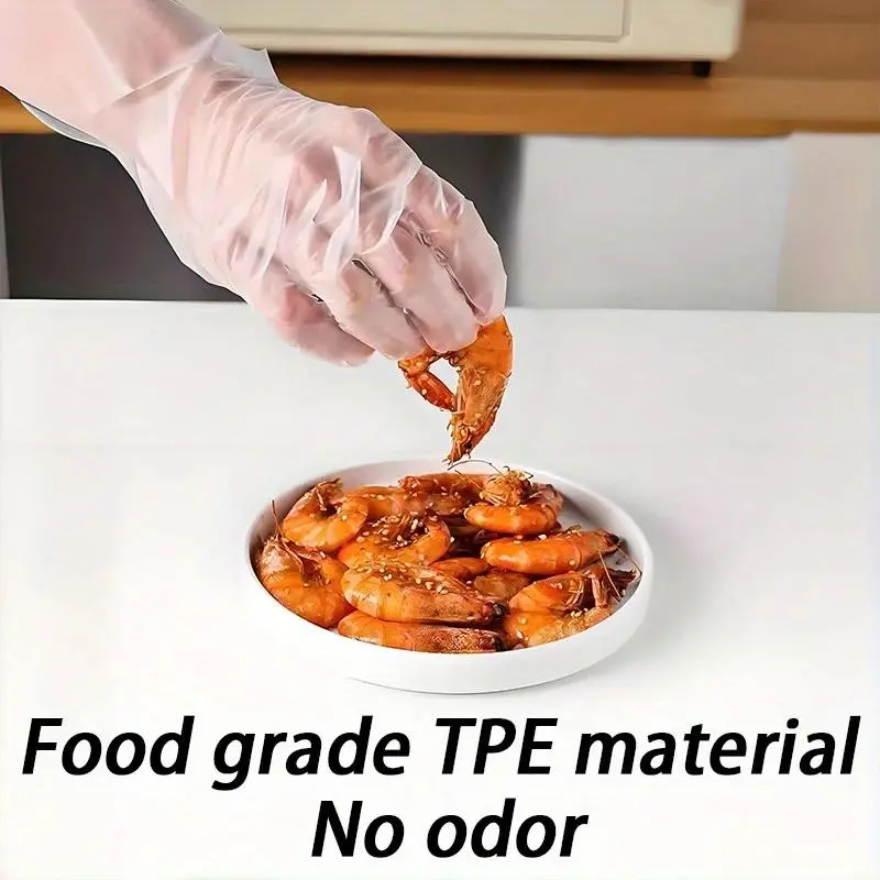 100/200/300 Easy-to-use Disposable Gloves - Disposable Food Preparation Gloves, Transparent, Suitable for Food Service, Cleaning, Food Processing, 3