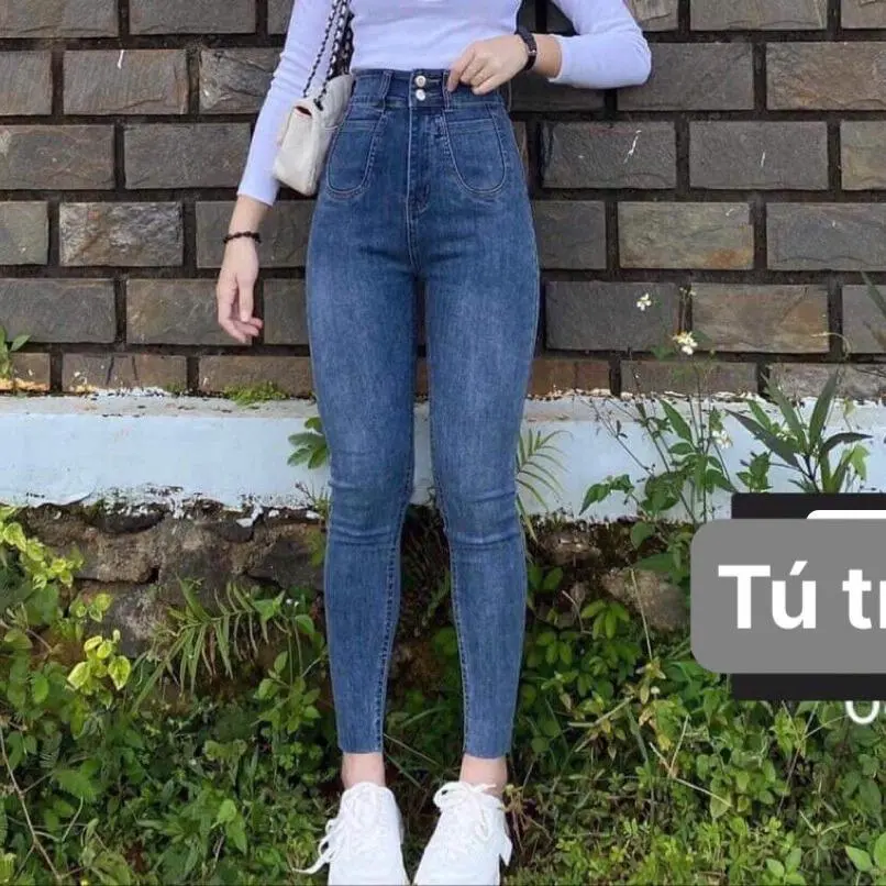 QUẦN JEANS ÔM TÚI TRÒN cạp siêu cao  co dãn 4 chiều siêu hack dáng, Nữ Women