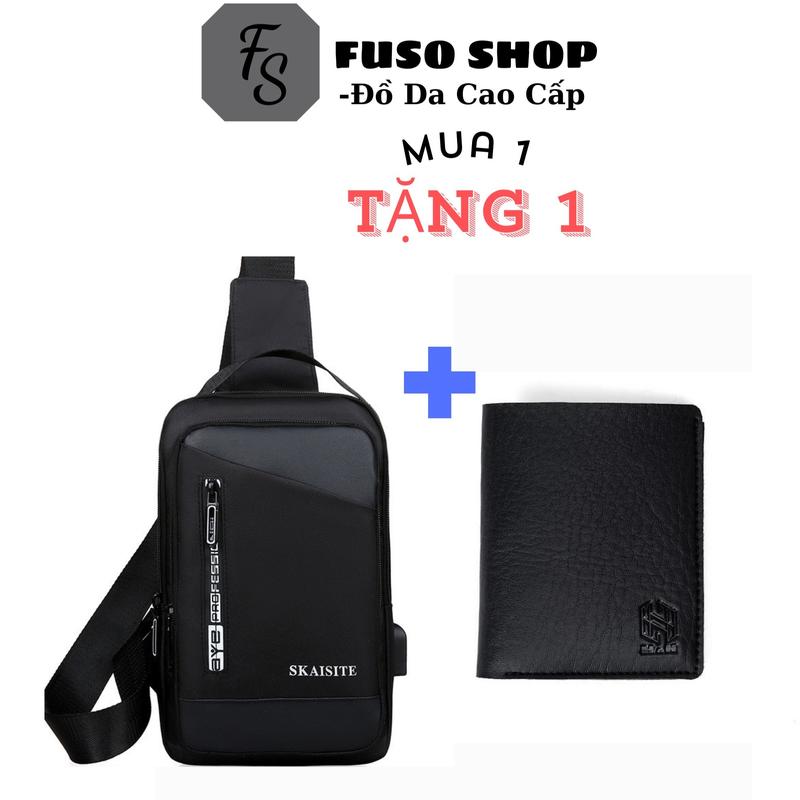     MUA 1 TẶNG 1  BỘ ĐÔI TÚI đeo chéo FUSO thời trang nam vải canvas - TẶNG ví da nam CHÍNH HÃNG HANAMA Bag tuideo  cheonam 