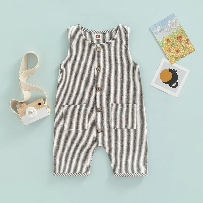 Áo Jumpsuit Quần Cho Em Bé Trai Hoặc Bé Gái, Cổ Tròn, Không Tay, Cài Cúc, Áo Liền Quần Đếm Một, Thích Hợp Cho Trẻ Mới Biết Đi 0-3 Tuổi 2