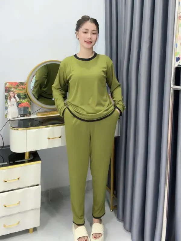 Đồ bộ nữ mặc nhà Quần dáng BAGGY Áo Tay dài form rộng -Mẹ Bầu 7 tháng đổ lại bon chen thoải mái nhé Chất Thun gân tăm nhuyễn Co Giản 3