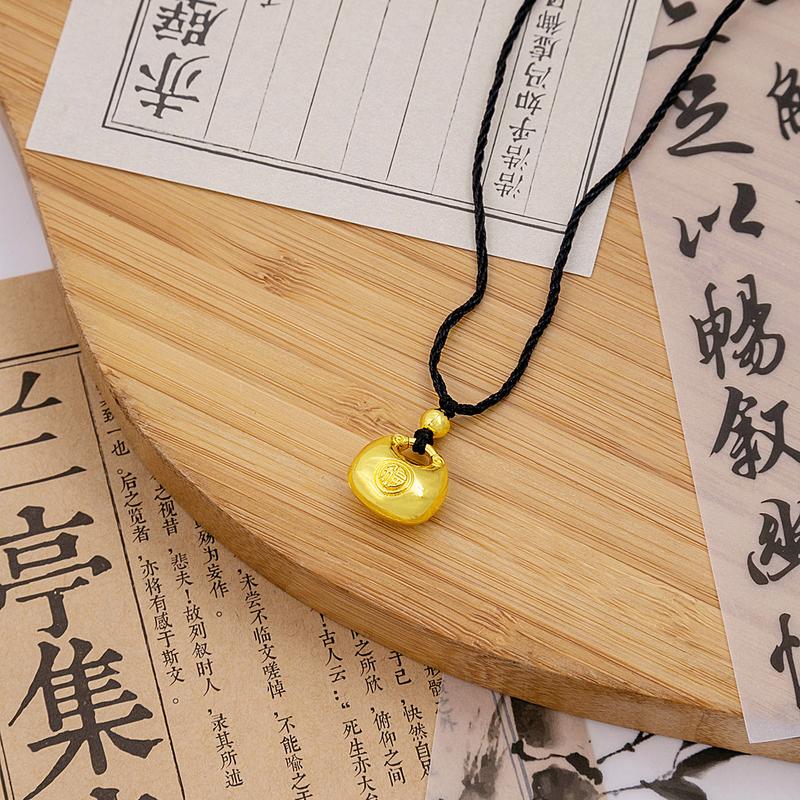 Product Introduction of Luxurious Chinese Style New Chinese Wedding Gold Fu Character Gourd Pendant Ethnic Style Premium Buddha Head Little Fat Fu Pendant Necklace 26
