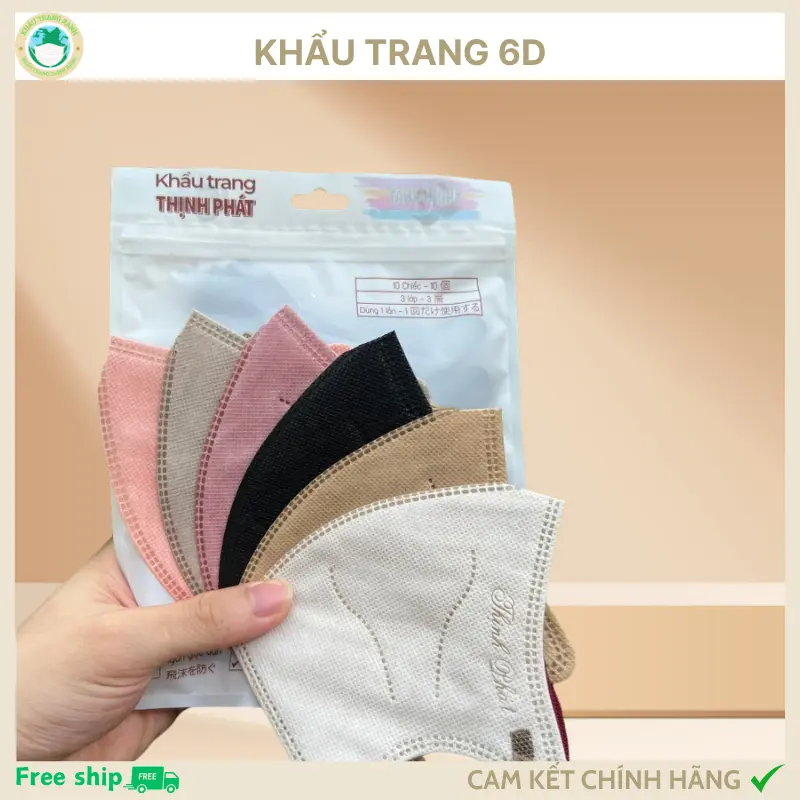 [Thùng 100 chiếc] khẩu trang 6D Thịnh Phát 3 lớp khuẩn cao cấp dây đeo bản to dễ đeo không sợ đau Phụ Kiện Women Voan Móc Khoá 6