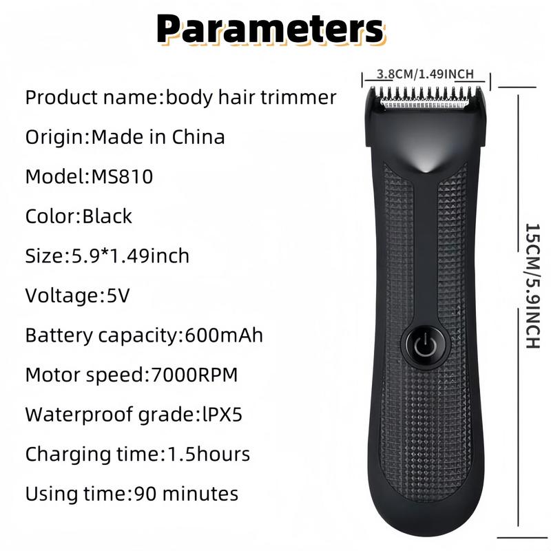 Men's USB Charging Electric Hair Trimmer, 1 Set Waterproof Beard Shaver, Body Hair Trimmer for Men's Daily Use 2