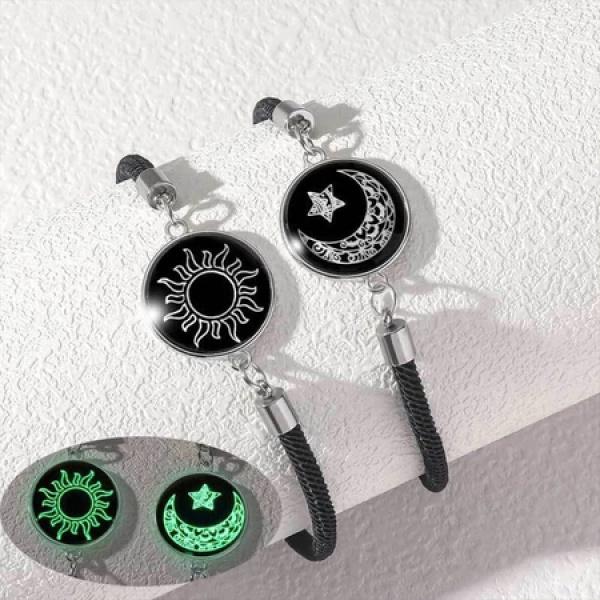 2Pcs Gelang Couple Pasangan Glow in the Dark Bintang Bulan Titanium Gelang You And Me Sun & Moon